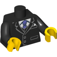 Torso Jacket and Vest over Pinstriped Shirt and Dark Purple Tie Print, Black Arms, Yellow Hands Black