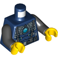 Torso Bare Chest with Muscles, Suspenders, Belt and Silver Armor with Blue Round Jewel (Chi) Print, Black Arms, Yellow Hands Dark Blue