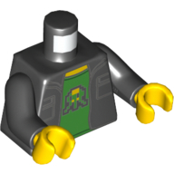 Torso Jacket with Two Pockets over Bright Green T-Shirt with 8-Bit Shooter Print, Black Arms, Yellow Hands Black