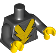 Torso Muscles, "V", Yellow Lightning Print, Black Arms, Yellow Hands Black
