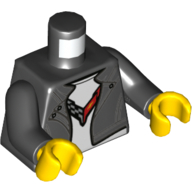 Torso Jacket, Open over White Undershirt with Checkered Flag Print, Black Arms, Yellow Hands Schwarz