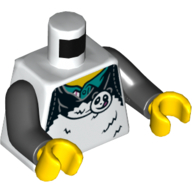 Torso Fur, White and Tatty Panda Costume over Dark Turquoise Shirt Print, Black Arms, Yellow Hands White