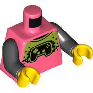 Torso Shirt with Lime and Black Game Controller Print, Black Arms, Yellow Hands Koralle
