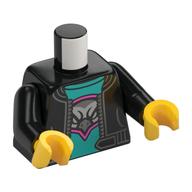 Torso, Leather Jacket, Dark Turquoise Shirt, Silver Bird, Magenta Border print, Black Arms, Yellow Hands Black