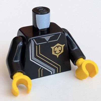Torso Robe, Gold Shuriken Print, Black Arms, Yellow Hands Schwarz
