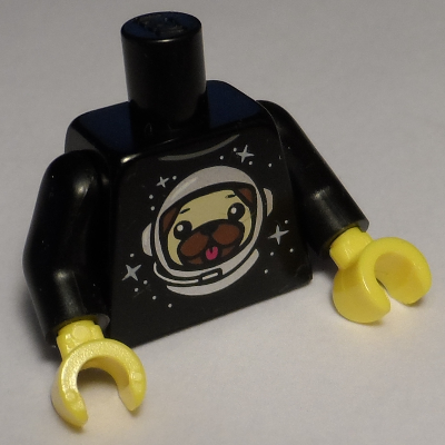 Torso with Dog Head and Space Helmet Print, Black Arms, Yellow Hands Schwarz