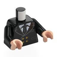 Torso, Suit, Jacket, Black Tie, White/Dark Bluish Grey Striped Shirt print, Black Arms, Light Nougat Hands Schwarz