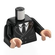 Torso, Black Tuxedo, White Shirt, Black Tie print, Black Arms, Light Nougat Hands Black