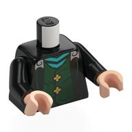Torso, Coat, Light Bluish Grey Collar, Dark Green Vest, Gold Buttons print, Black Arms, Light Nougat Hands Schwarz
