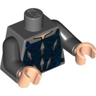 Torso Armor Vest with Silver and Dark Blue Print, Black Arms, Light Nougat Hands Dunkelblaugrau