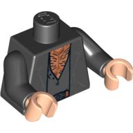 Torso Open Jacket over Open Shirt, Hairy Chest Print, Black Arms, Light Nougat Hands Black
