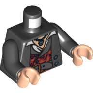 Torso Topcoat with Red and Gold Vest and Dark Bluish Gray Belt Print, Black Arms, Light Nougat Hands Schwarz