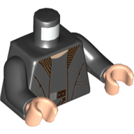 Torso Coat with Brown Zig-Zag Design Lapels, Black Shirt and Brown Belt Print, Black Arms, Light Nougat Hands Schwarz
