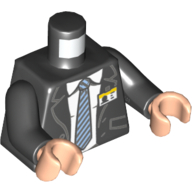 Torso Suit with Pockets and Buttons over White Shirt with Collar, Gray Striped Tie and ID Badge / Crease Line and Collar on Back Print, Black Arms, Light Nougat Hands Schwarz