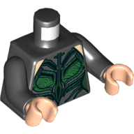Torso Catsuit with Dark Green Contour Lines and Green Swirly Print (Hela), Black Arms, Light Nougat Hands Black