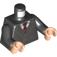 Torso Suit Jacket, with Red Square Striping, Dark Red Tie, White Shirt Print, Black Arms, Light Nougat Hands Black