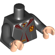 Torso Robe Clasped over Dark Bluish Gray Sweater, Dark Red and Bright Light Orange Tie and Details, and Gryffindor Crest Print, Black Arms, Light Nougat Hands Black