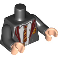Torso Open Robe over White Shirt, Dark Red and Bright Light Orange Tie and Details, and Gryffindor Crest Print, Black Arms, Light Nougat Hands Schwarz