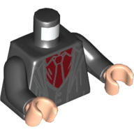 Torso Jacket, Open over Vest, Dark Red Shirt and Tie Print, Black Arms, Light Nougat Hands Black