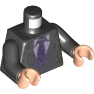 Torso Coat, Open over Dark Purple Pinstripe Suit and Tie, Lavender Shirt Print, Black Arms, Light Nougat Hands Schwarz