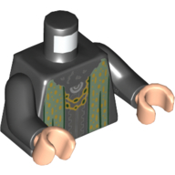 Torso Dress, Sand Green with Dark Green Trim, Gold Necklace print, Black Arms, Light Nougat Hands Schwarz