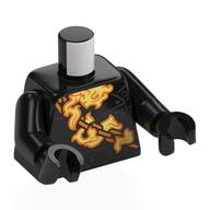 Torso, Gold Chains, Orange and Yellow Flames print, Black Arms and Hands Schwarz