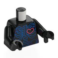 Torso, Blue Skeleton, Coral Heart print, Black Arms and Hands Schwarz