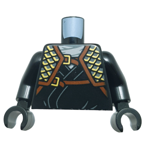 Torso, Ninja Robe, Gold/Dark Bluish Grey Armor, Reddish Brown Trim, Straps print, Black Arms and Hands Schwarz