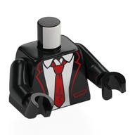 Torso, Suit Jacket, Red Trim, Tie, White Shirt print, Black Arms and Hands Schwarz