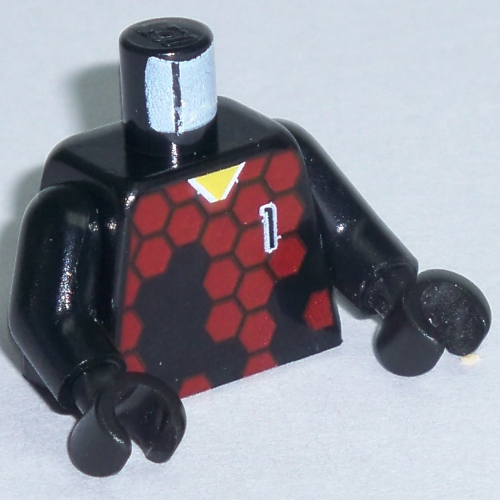 Torso Soccer Goalie Red Hexagons and '1' Print, Black Arms and Hands Black