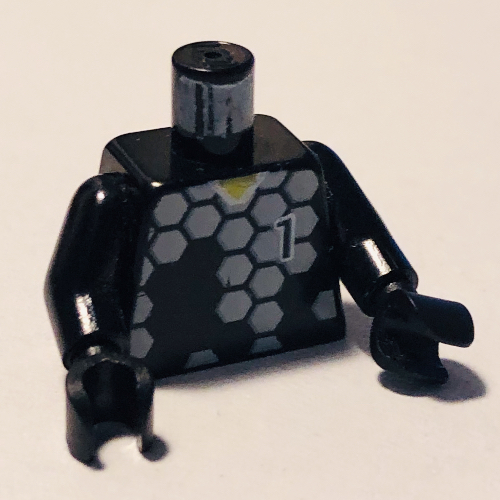 Torso Soccer Goalie Gray Hexagons and '1' Print, Black Arms and Hands Black