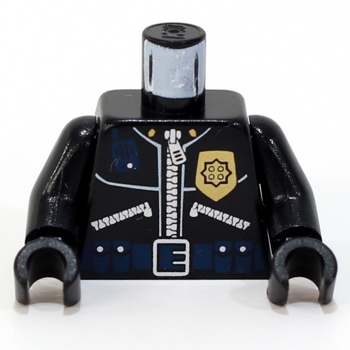 Torso Police Leather Jacket, Gold Badge, Radio, Ammo Belt / 'Police' on Back Print, Black Arms and Hands Schwarz