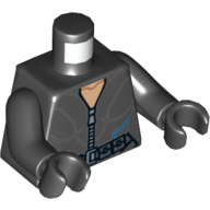 Torso Silver Zippered Suit with Belt, Buckle and Blue Lines Print, Black Arms and Hands Black