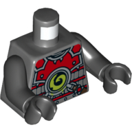 Torso Armour, Red with Lime Swirl Medallion Print, Black Arms and Hands Dark Bluish Gray