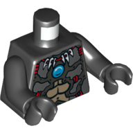 Torso Armor, Muscles, Bone Necklace, Red Winged Skull Emblem and Blue Round Jewel (Chi) Print, Black Arms and Hands Schwarz