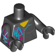 Torso Hoodie, Zipper, Purple and Blue Markings Print, Black Arms and Hands with Purple and Blue Markings on Right Print Black