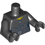 Torso Jacket with Dark Blue Seams, Silver Zippers and Utility Belt with Silver Buckle Print, Black Arms and Hands Schwarz
