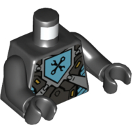Torso Armor with Silver Panels and Azure Emblem with Black Crossed Spanner Wrench and Box Wrench Print, Black Arms and Hands Black