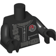 Torso Jumpsuit with Silver Zippers, Dark Bluish Gray Belt and Pouches Print, Black Arms and Hands with Stopwatch Print on Left Black