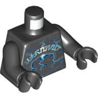 Torso Armor with Rock Plates, Blue and White Lightning Effect and Arcane Symbols Print, Black Arms and Hands Schwarz