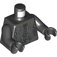 Torso Armor, Dark Bluish Gray Lines, and Orange Lines and Spots Print, Black Arms and Hands Black