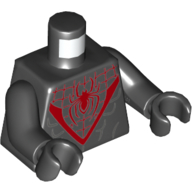 Torso Muscles, Red Webbing and Spider Print, Black Arms and Hands Black