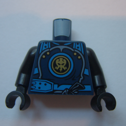Torso Armor with Blue Straps and Utility Belt with Lightning Power Emblem Print, Black Arms and Hands Dunkelblau