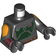 Torso Armor, Dark Green Chest Plate, Reddish Brown Utility Belt Print, Black Arms and Hands with Bright Light Orange and Dark Red Print Black