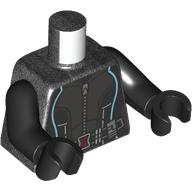 Torso Jumpsuit with Zipper and Belt, Red Buckle and Metal Blue Lines Print (Black Widow), Black Arms and Hands Pearl Titanium