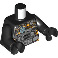 Torso, Dark Bluish Grey Tactical Vest, Bright Light Orange/Black Straps, Silver Utility Belt print, Black Arms and Hands Black