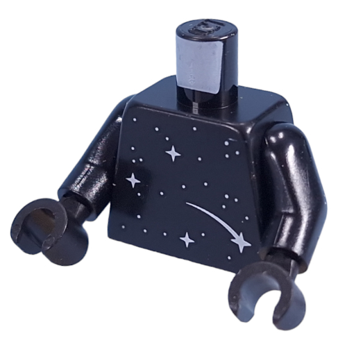 Torso, Silver Stars, Earth and Moon on Back print, Black Arms and Hands Black