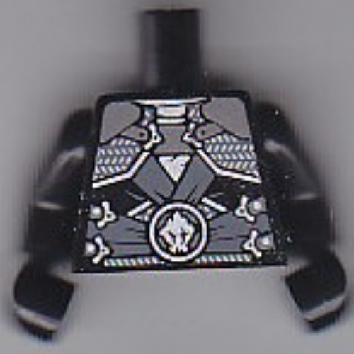 Torso Armor with Silver Plates, Dark Bluish Gray Sash Belt Print, Black Arms and Hands Schwarz