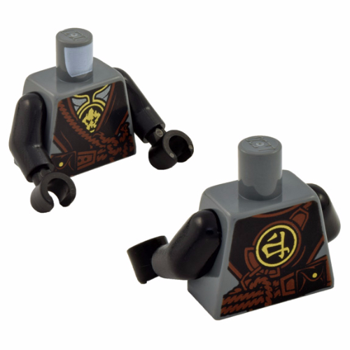 Torso Robe, Black with Reddish Brown Trim over Silver Armor with Gold Earth Emblems Print, Black Arms and Hands Dunkelblaugrau