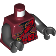 Torso Armor with Red Straps and Utility Belt with Fire Power Emblem Print, Black Arms and Hands Dunkelrot
